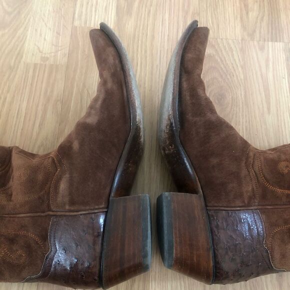 BACK AT THE RANCH El Rancho 12” Suede Leather/Ostrich Cowboy Boots - Picture 12 of 15
